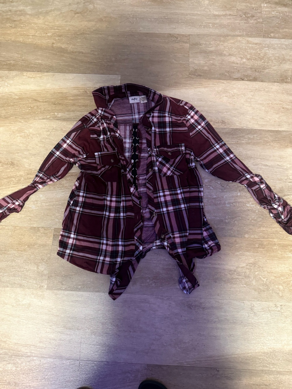Daytrip Burgundy and Pink Plaid Button-Down Shirt